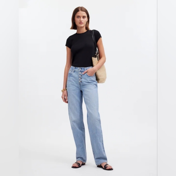 Madewell Baggy Straight Jeans in Paxton Wash: Button-Front Edition NQ185 Blue 33 - Picture 11 of 11
